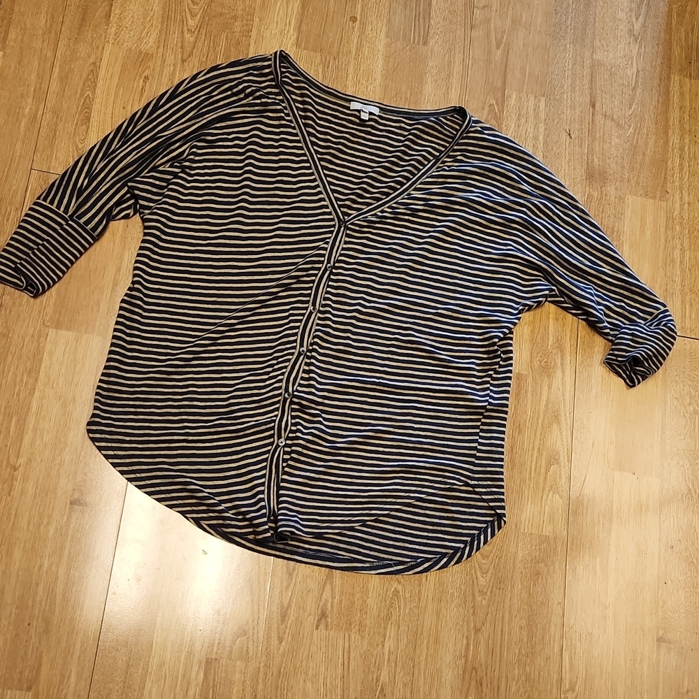 Joie linen oversize black/tan striped top sz XS